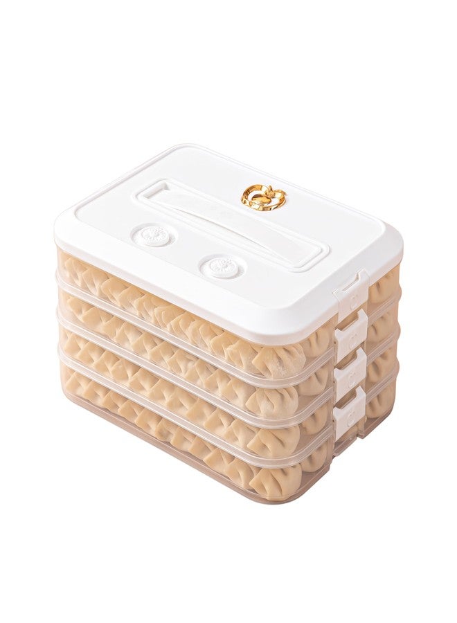 LOEZ 4-Layer Food Storage Container, Stackable Snack Container with Lid, Dumpling Box, Gyoza Container, Cookie Storage Containers, Good Sealing, Time Recoder (White) - Image 1
